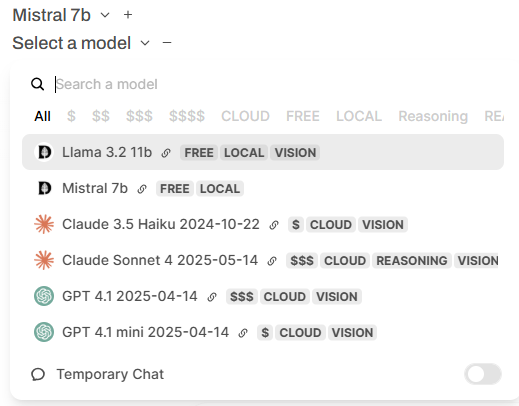 Selecting multiple models